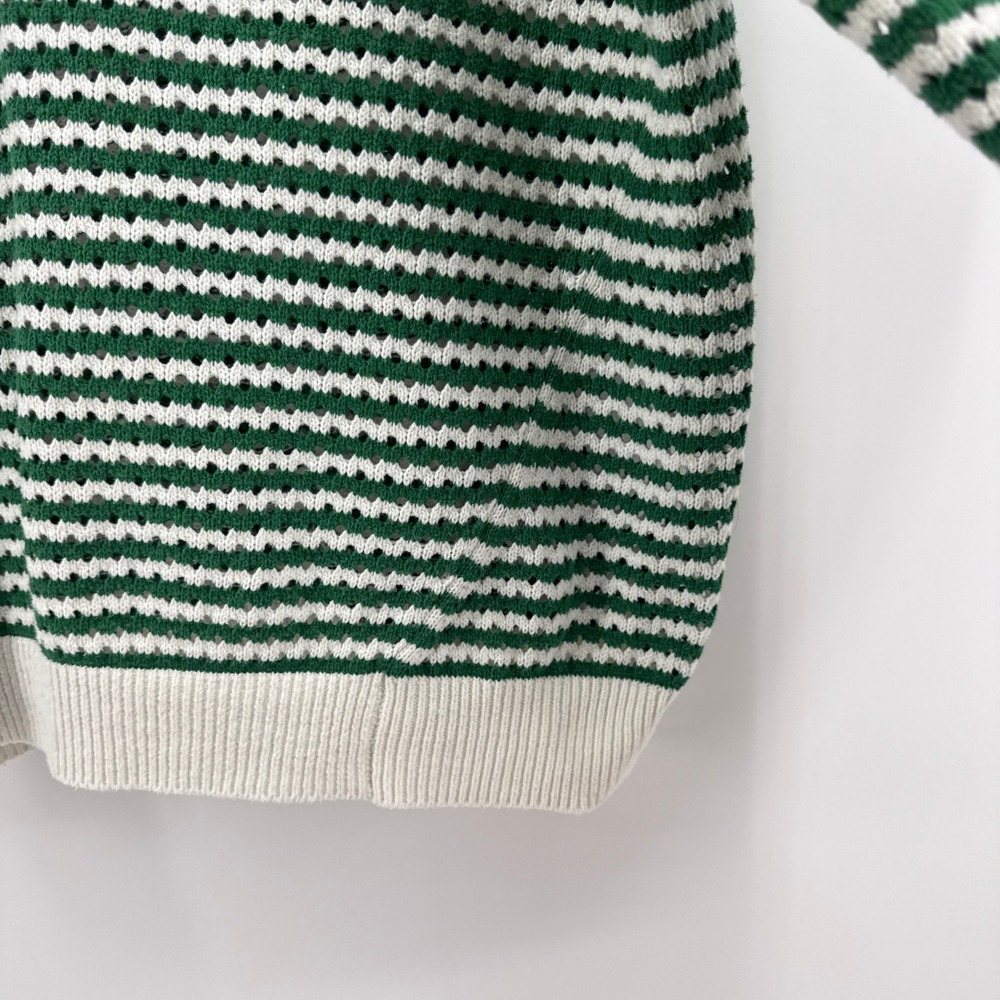 Spiritual‎ Gangster Large Green White Striped Open Knit Cotton Blend Sweater - Picture 4 of 11